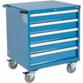 Global Industrial Mobile Modular Drawer Cabinet, 5 Drawers, w/Lock, 30inWx27inDx37inH, Blue 298447BL